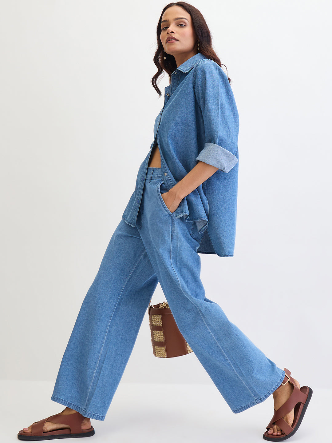 Blue Denim High Low Shirt