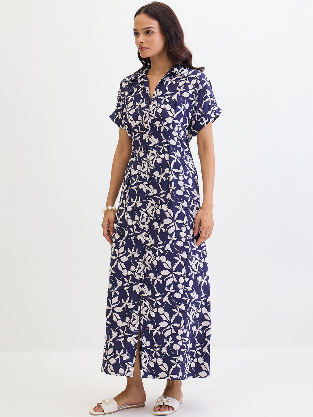 Navy Floral Shirt Maxi Dress