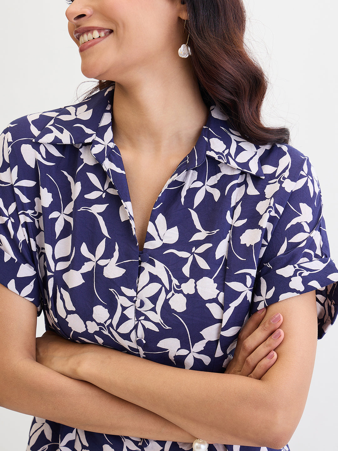 Navy Floral Shirt Maxi Dress
