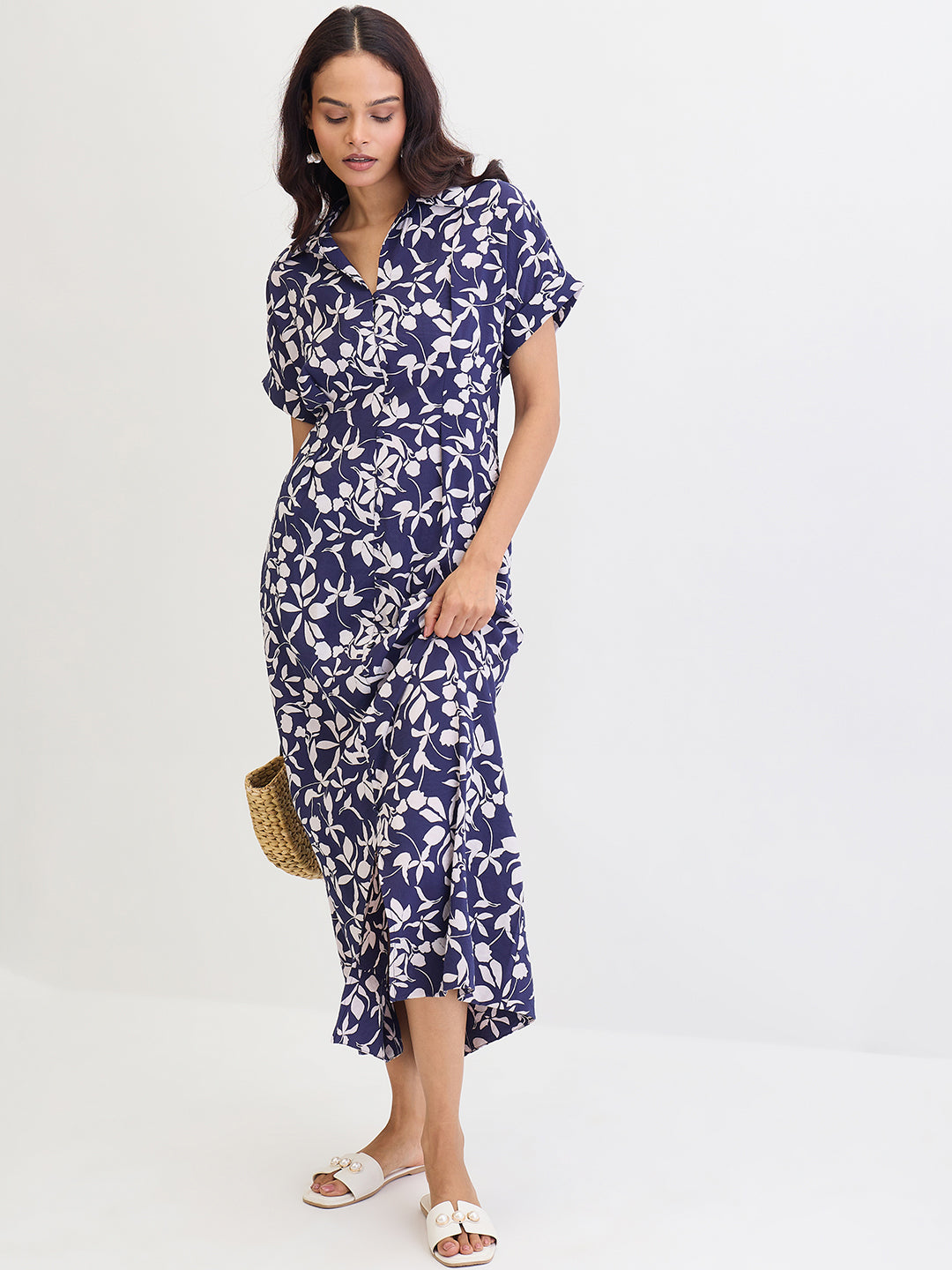 Navy Floral Shirt Maxi Dress