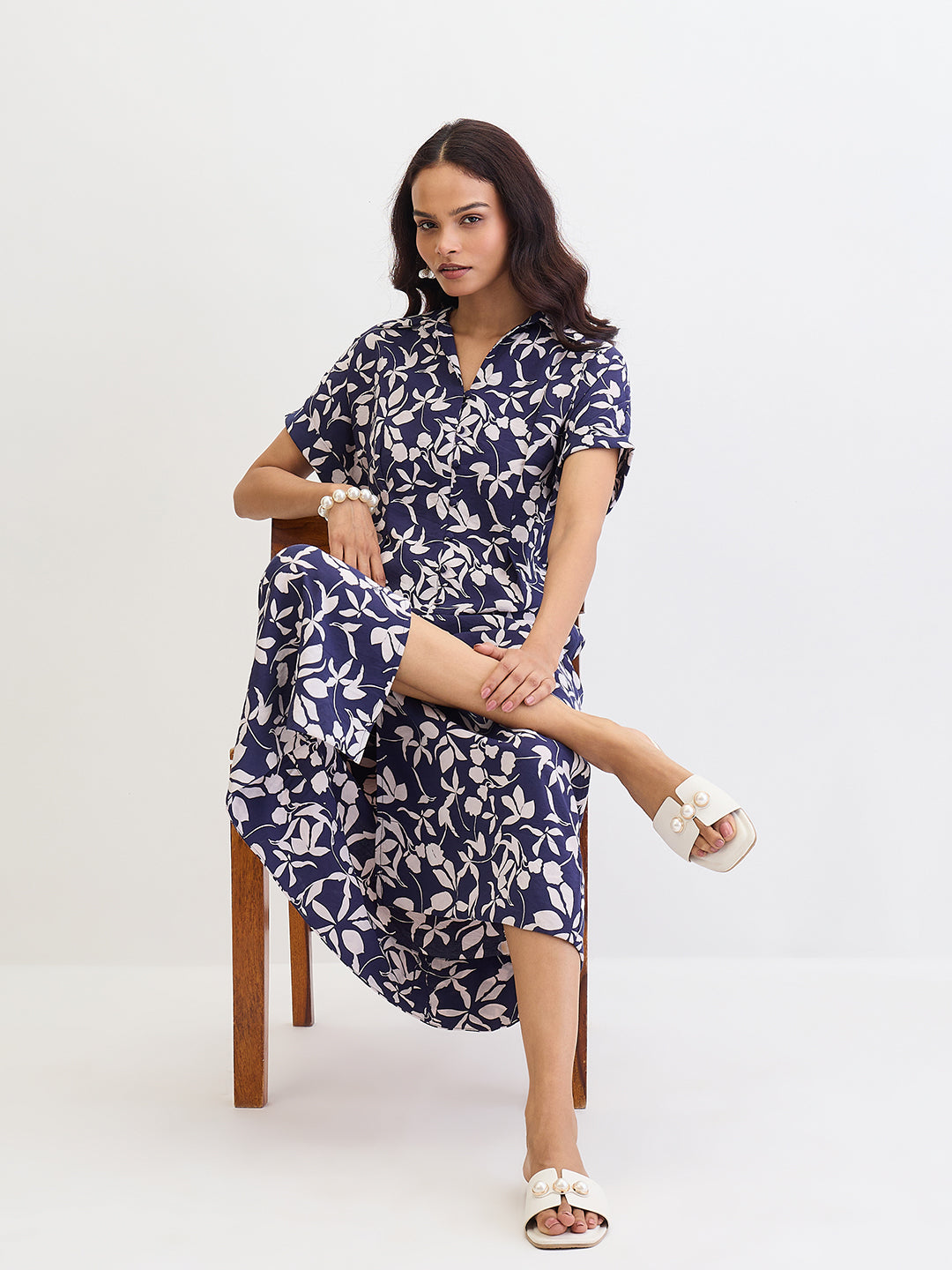 Navy Floral Shirt Maxi Dress