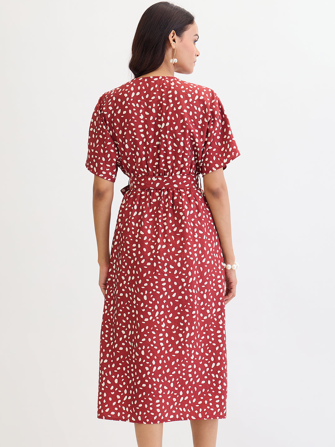 Deep Red Polka Print Midi Dress