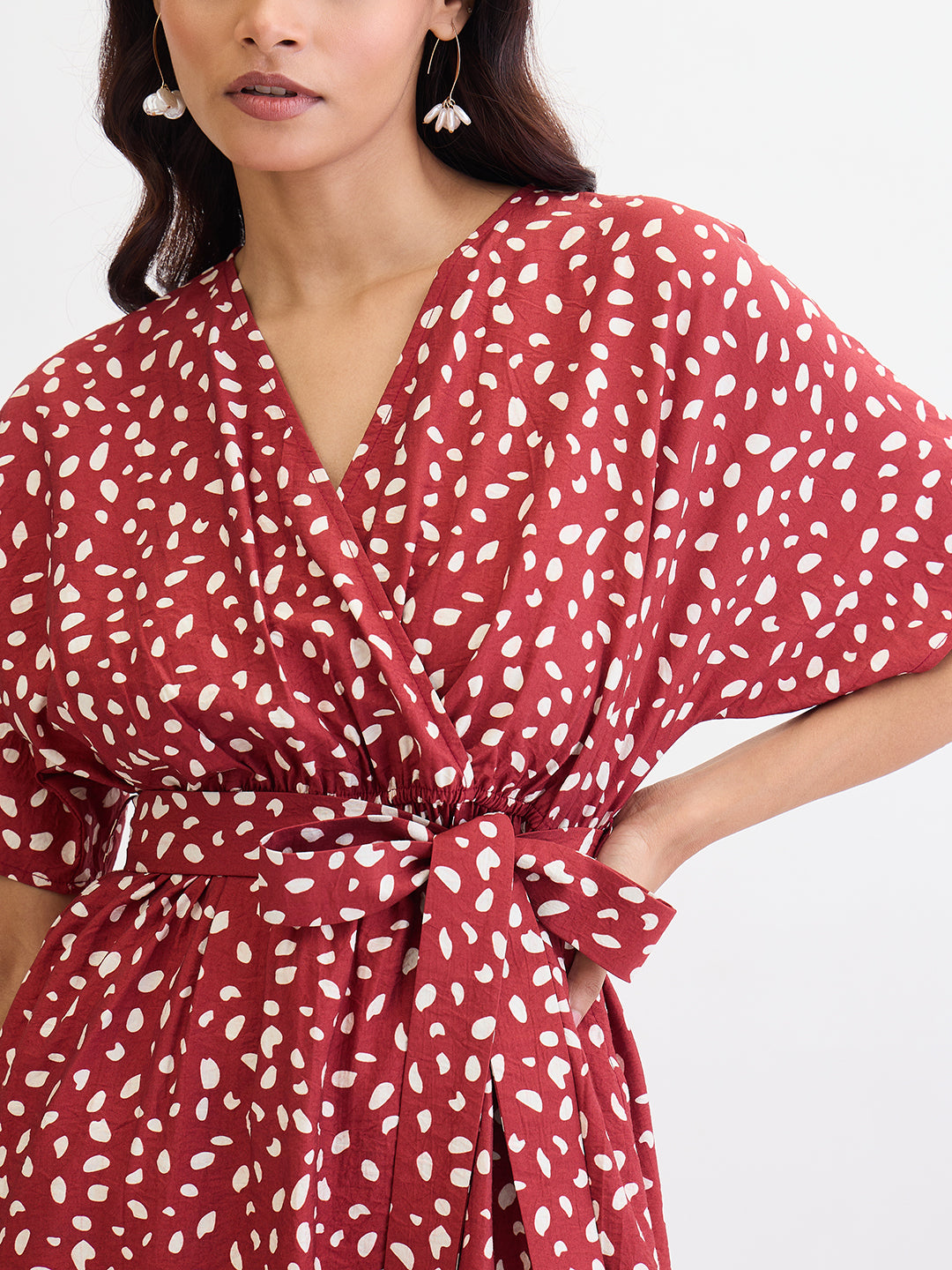 Deep Red Polka Print Midi Dress