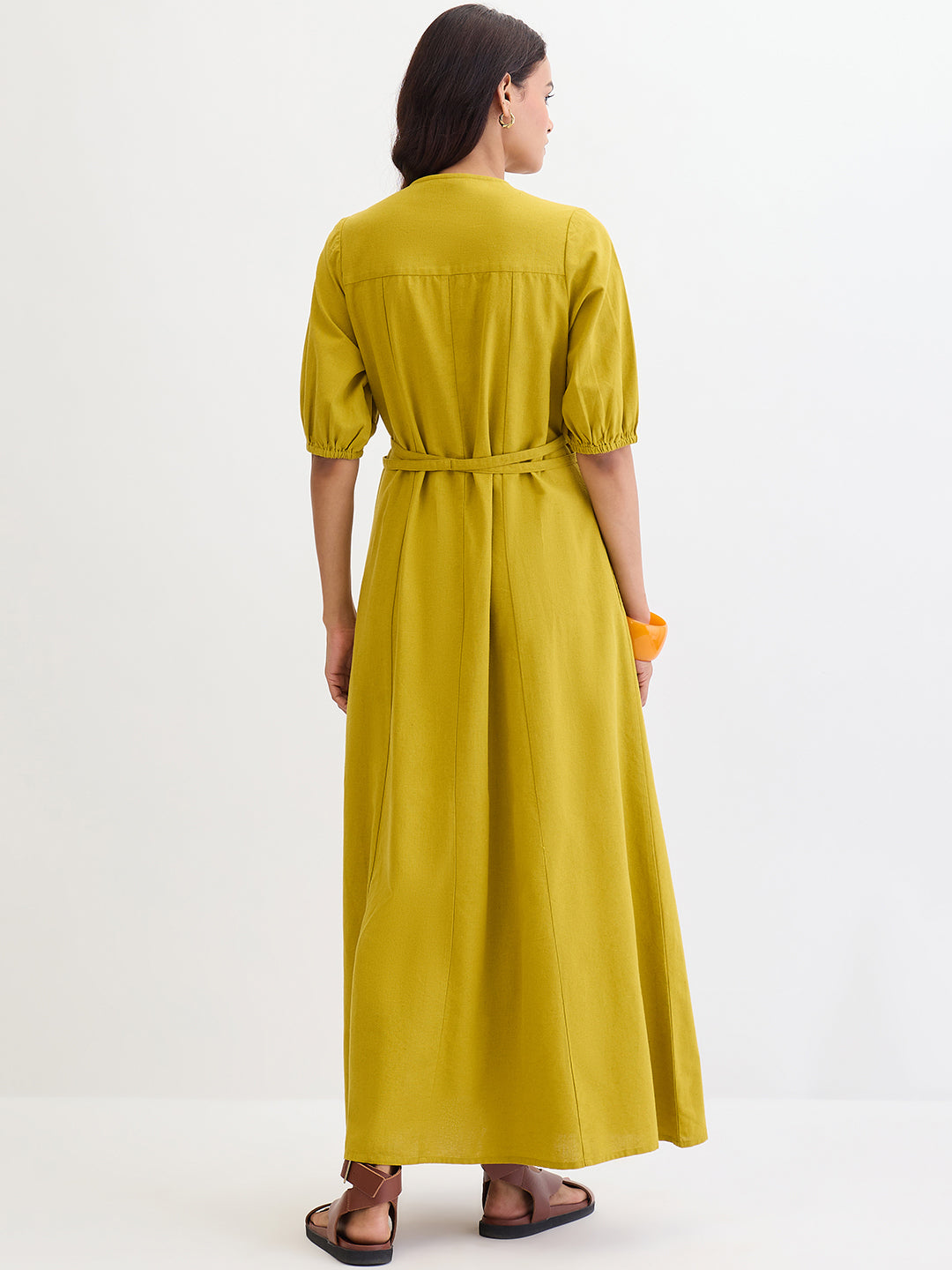 Citrine Green Cotton Linen Maxi Dress