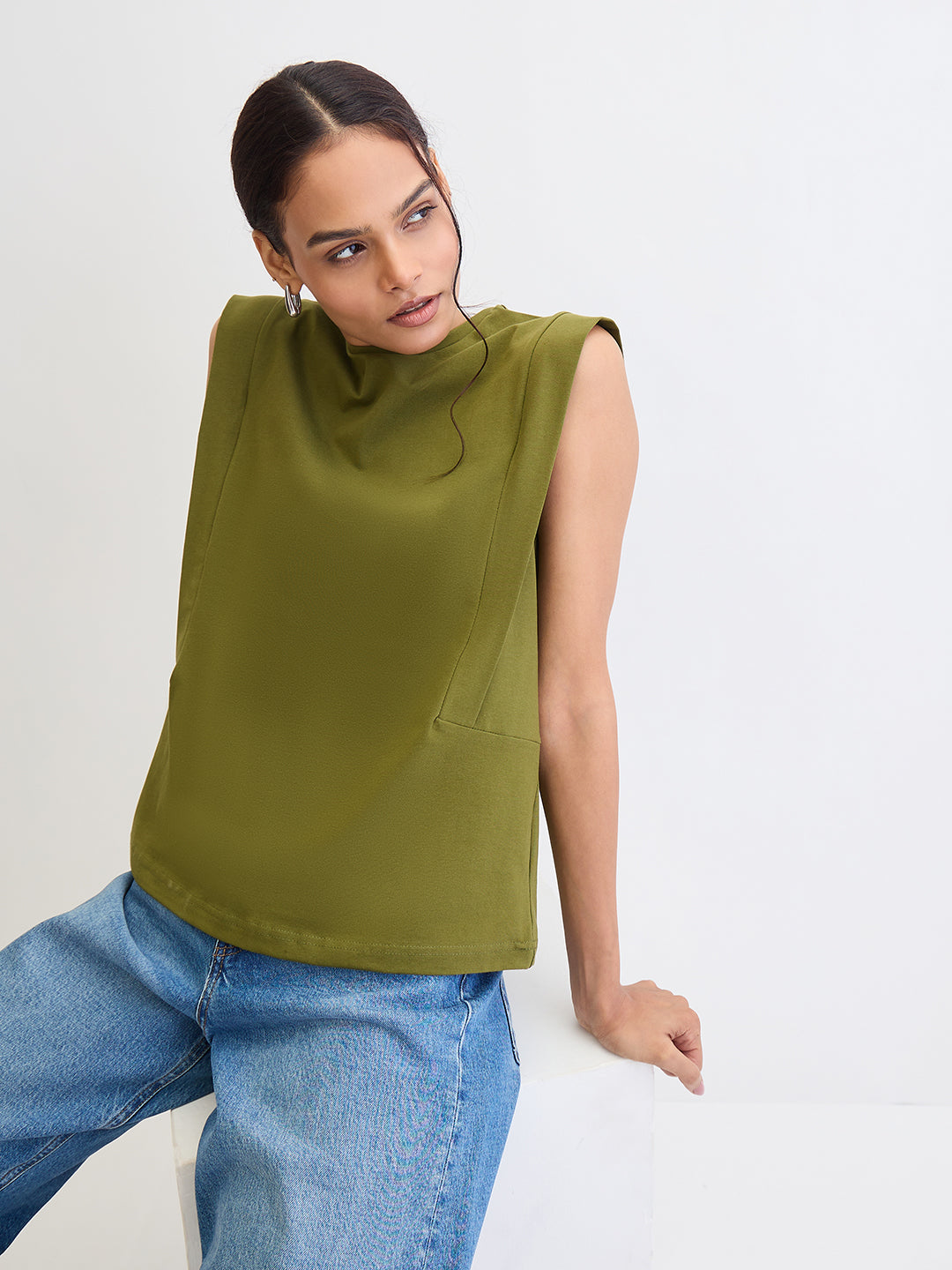 Olive Crew Neck Sleeveless T-Shirt
