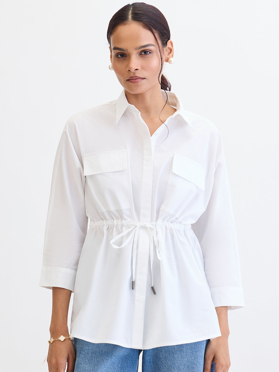 White Poplin Dual Pocket Shirt