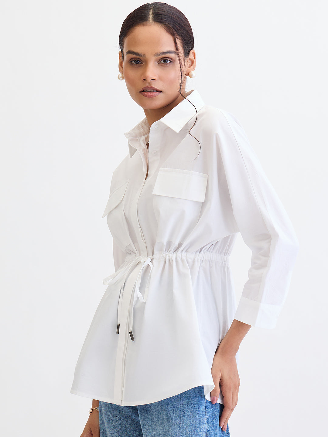 White Poplin Dual Pocket Shirt