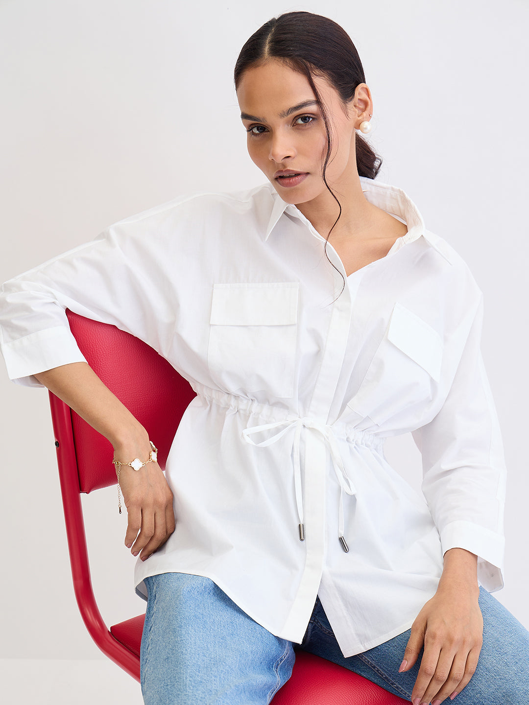 White Poplin Dual Pocket Shirt