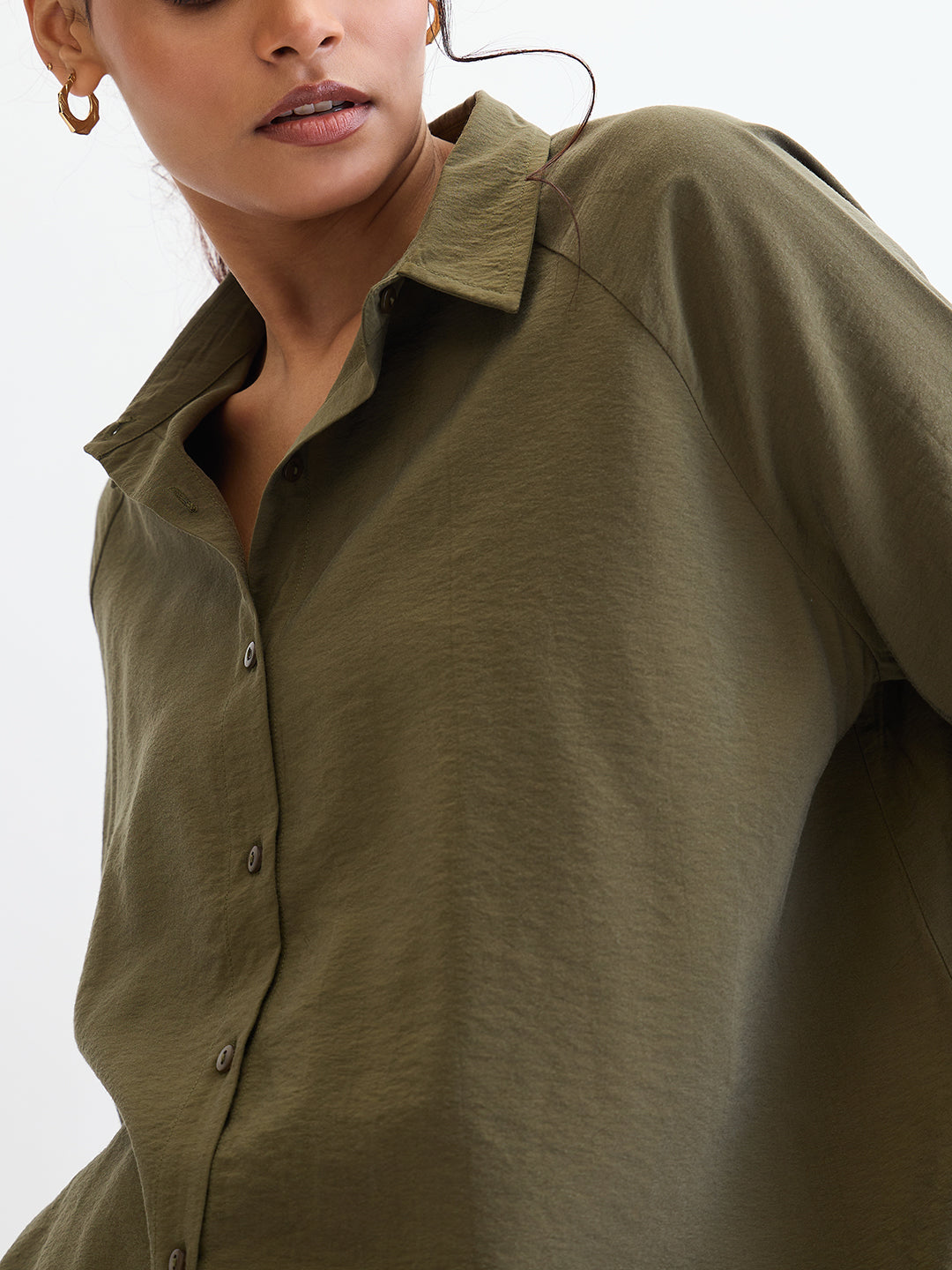 Olive Raglan Sleeves Oversize Shirt