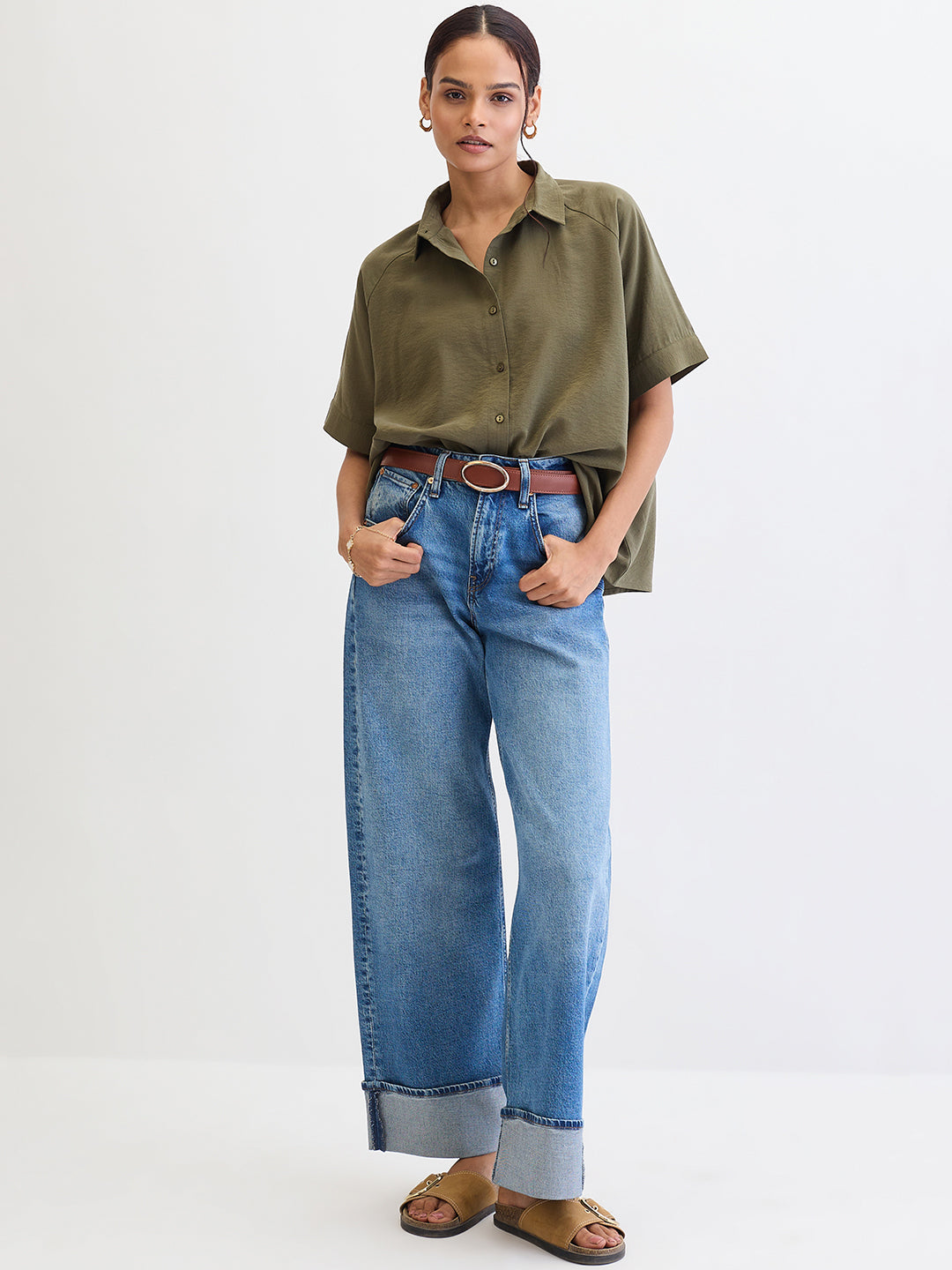 Olive Raglan Sleeves Oversize Shirt