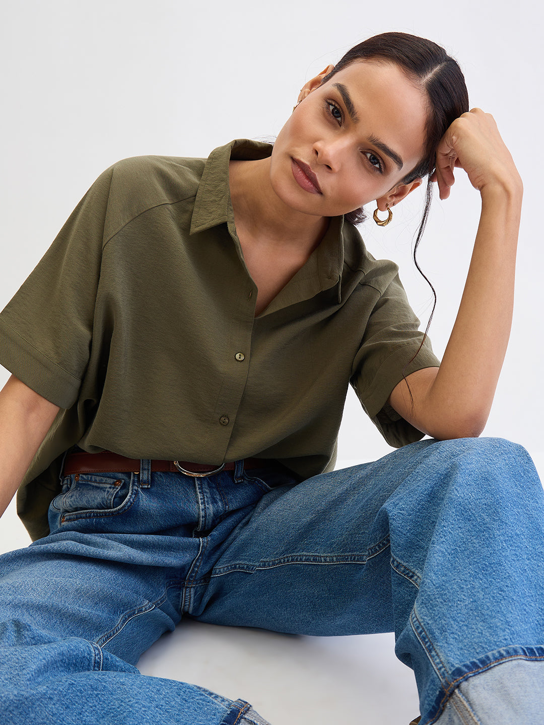 Olive Raglan Sleeves Oversize Shirt