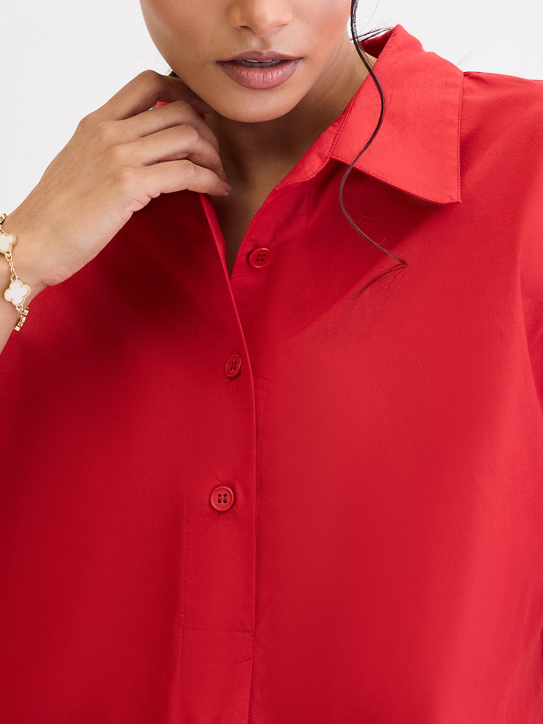 Red Poplin Pleat Detail Shirt