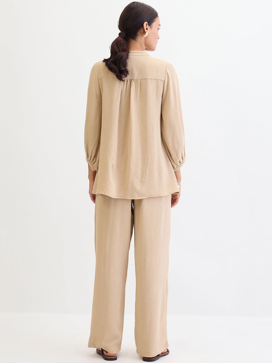 Beige Button Detail Co-Ord Set