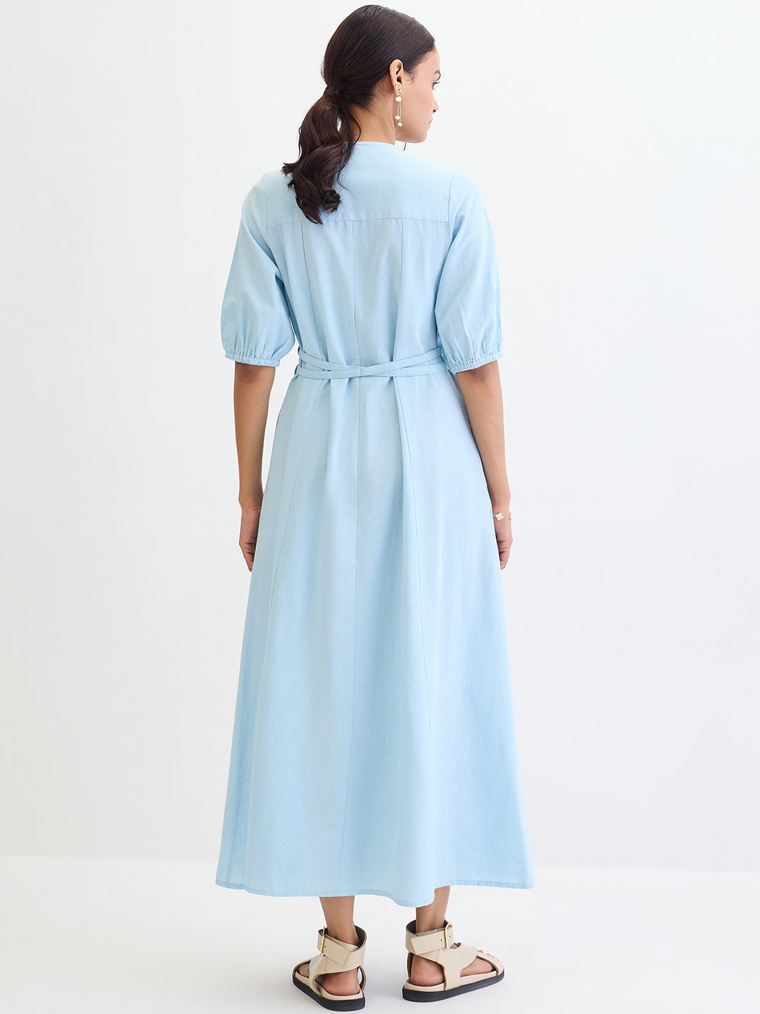 Light Blue Cotton Linen Maxi Dress