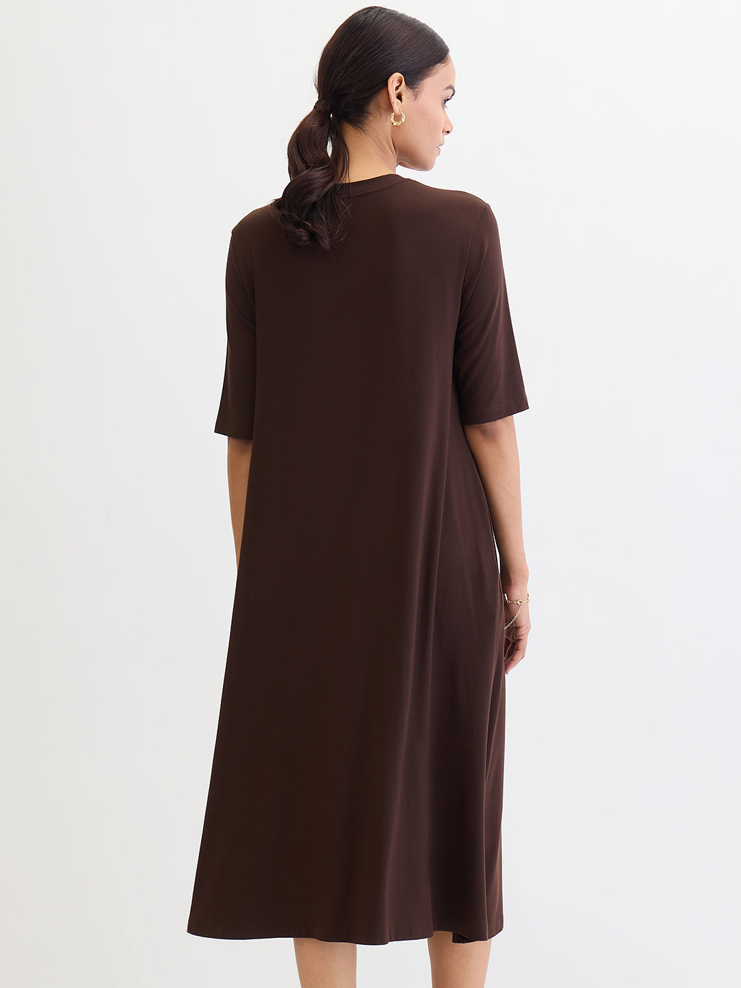 Coffee Brown Modal Knit T-Shirt Midi Dress