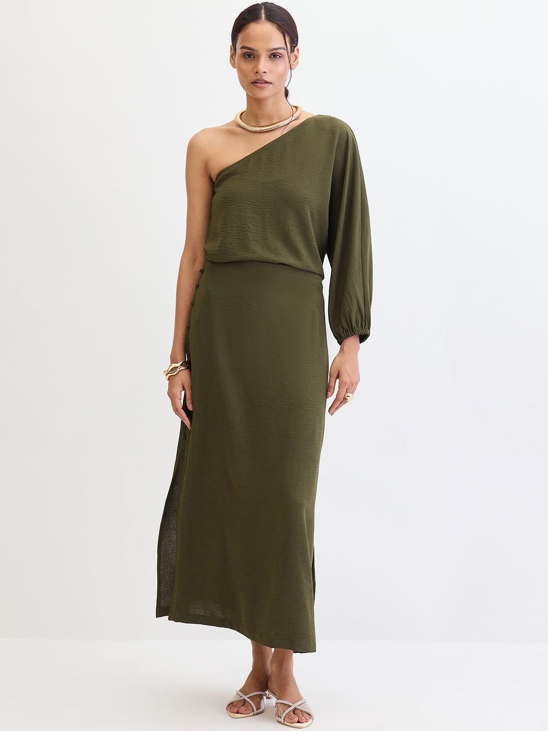 Olive One Shoulder Skirt Co-Ord