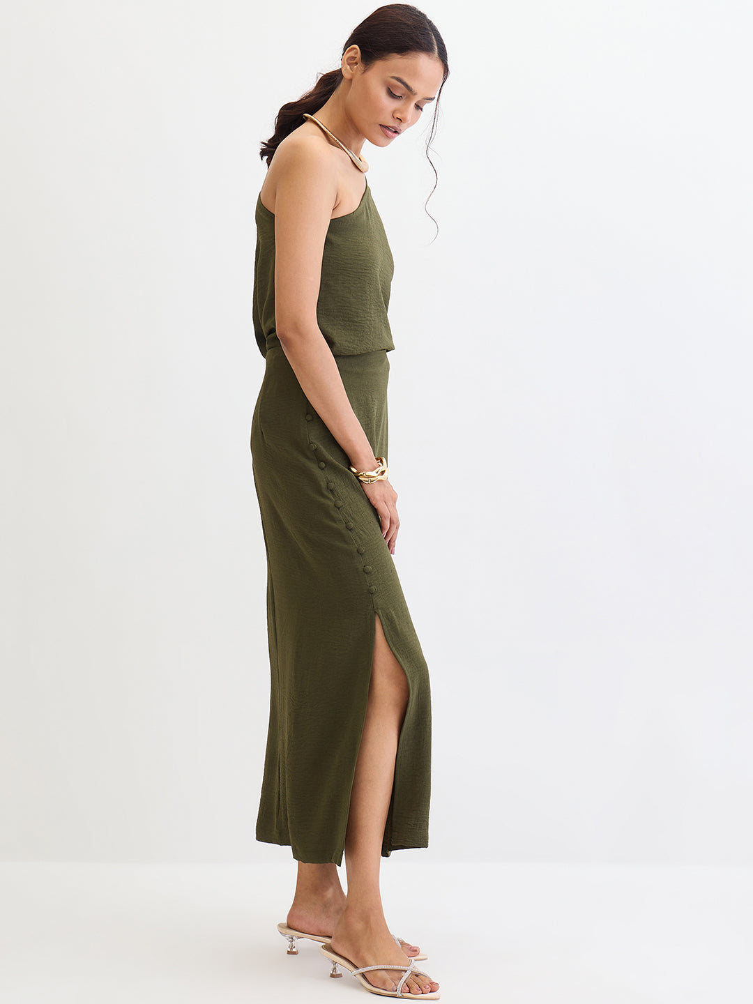 Olive One Shoulder Skirt Co-Ord