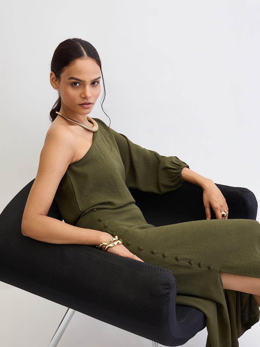 Olive One Shoulder Skirt Co-Ord