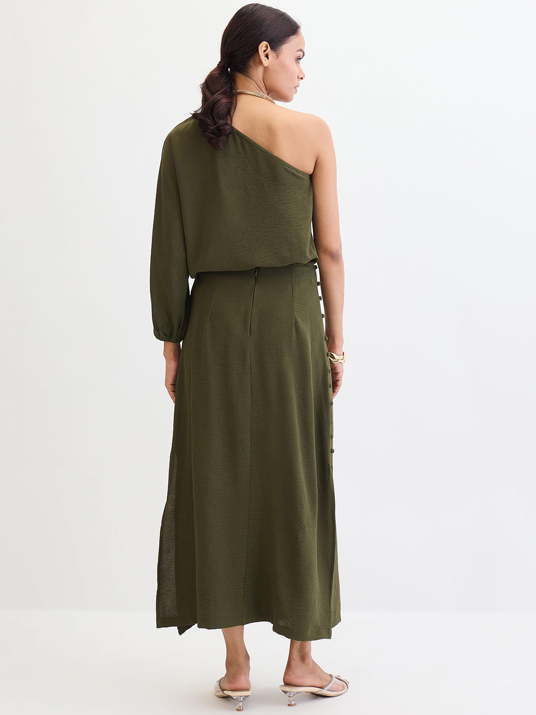 Olive One Shoulder Skirt Co-Ord