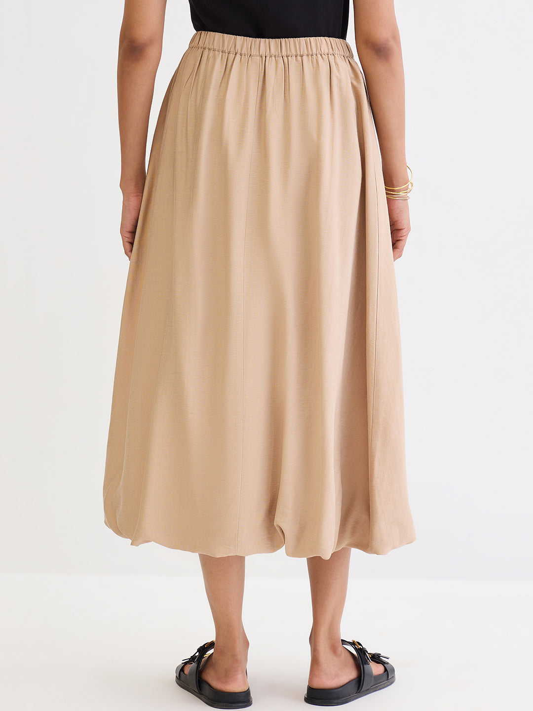 Beige Bubble Hem Midi Skirt