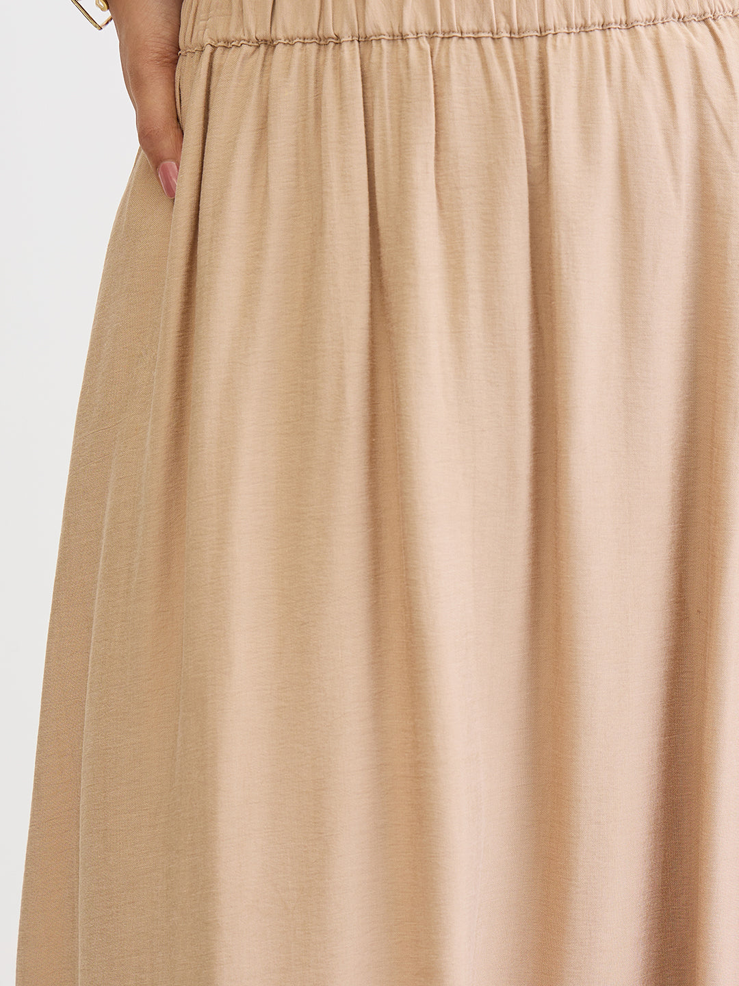 Beige Bubble Hem Midi Skirt