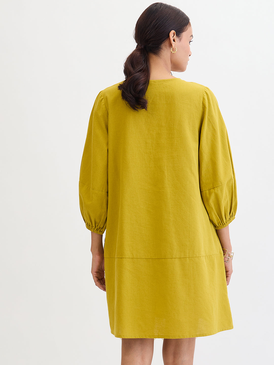 Citrine Green Cotton Linen Mini Dress