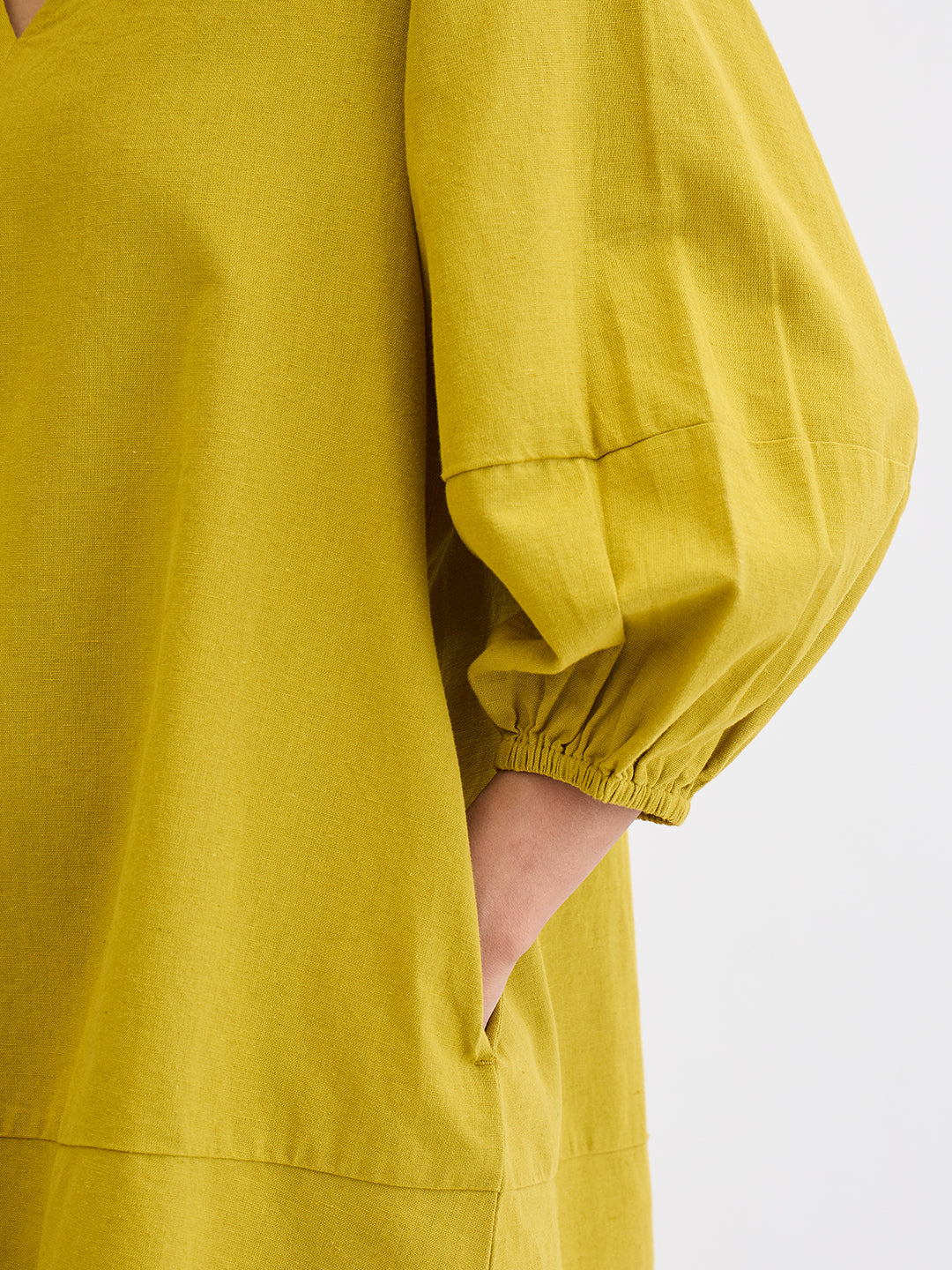 Citrine Green Cotton Linen Mini Dress