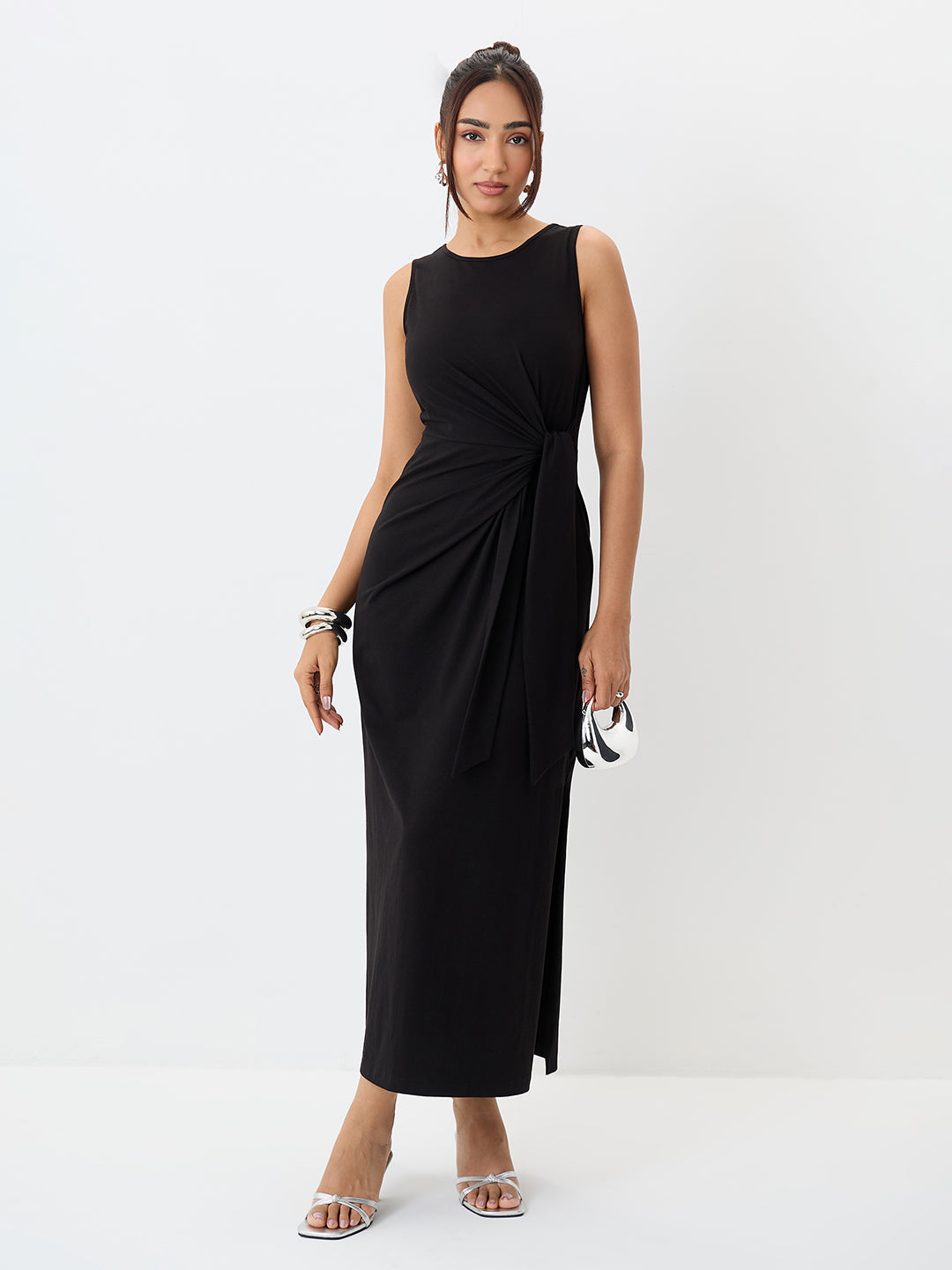 TrueStretch Black Side Tie-Up Maxi Dress