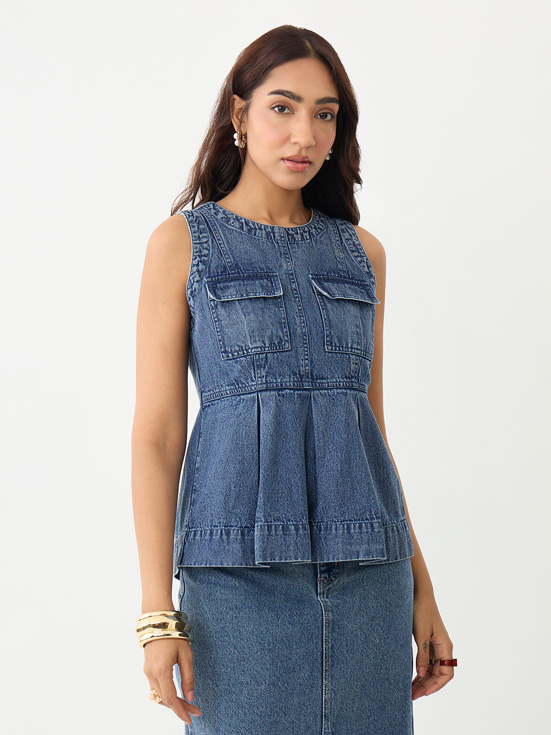 DenimClassic Acid Blue Peplum Top