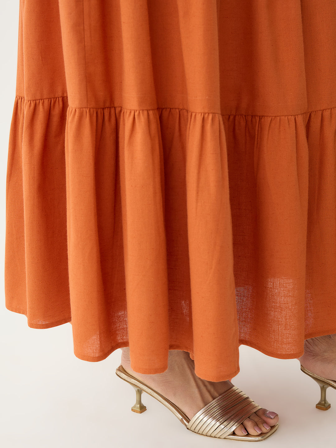 LinenLite Rust Tiered Maxi Skirt
