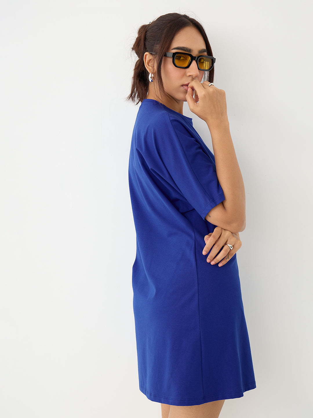 Royal Blue Knit Kimono Sleeves Mini Dress