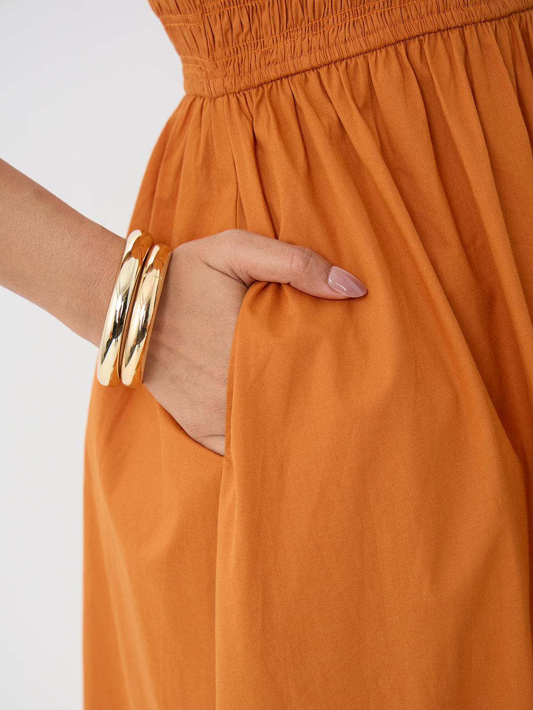 PaperLite Poplin Rust Smocked Maxi Dress