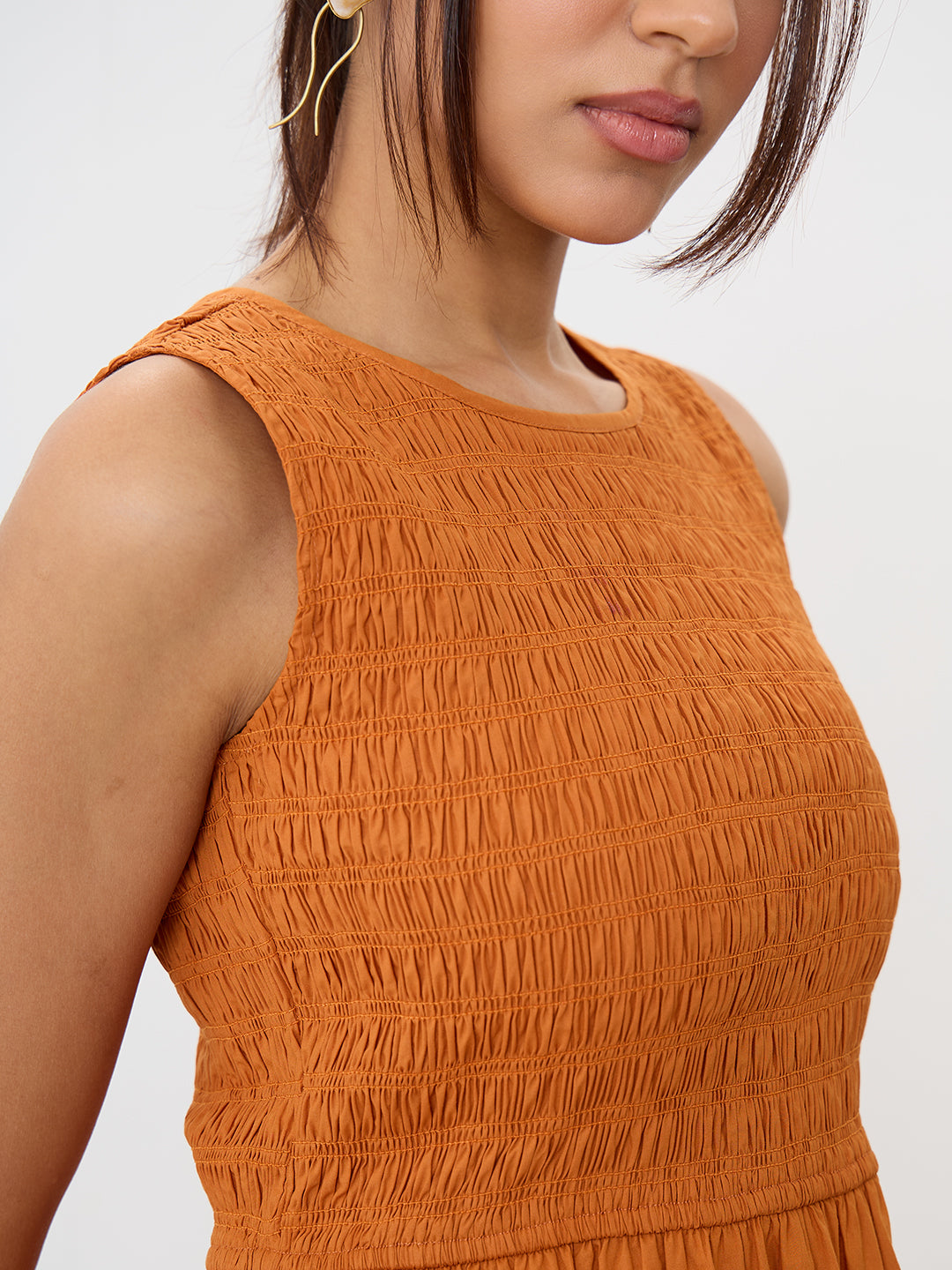 PaperLite Poplin Rust Smocked Maxi Dress