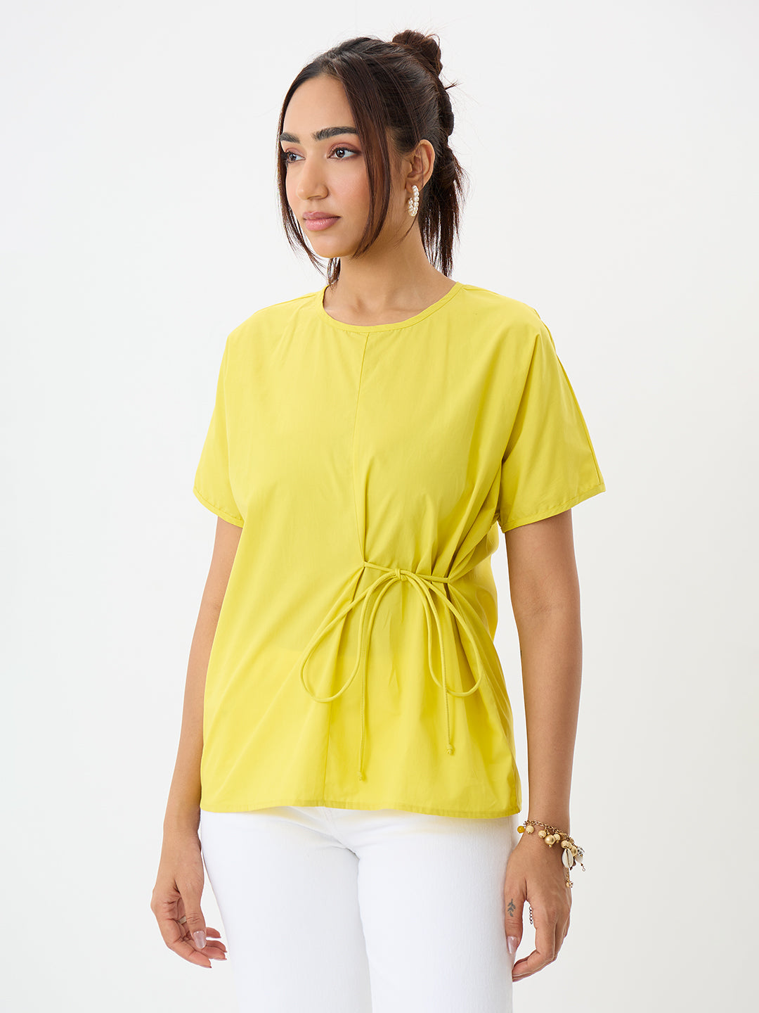 PaperLite Poplin Citrine Side Tie-Up Top