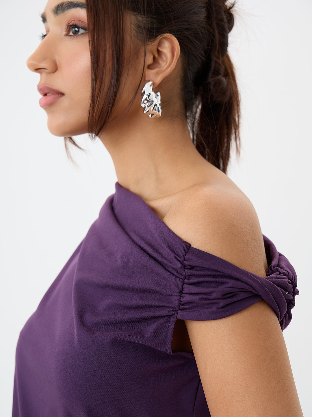 TrueStretch Deep Purple One Shoulder Top