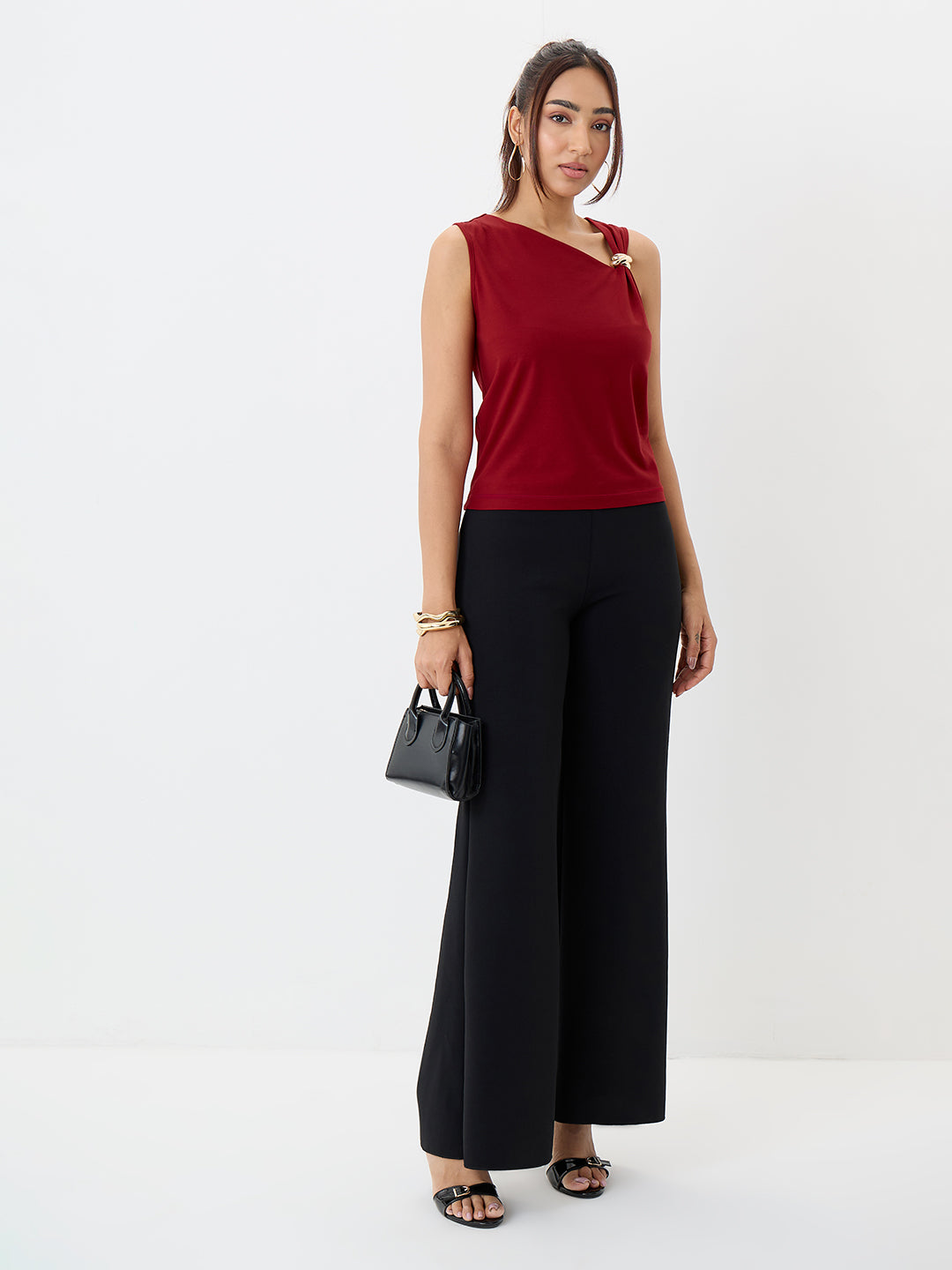 TrueStretch Red Asymmetric Neck Top