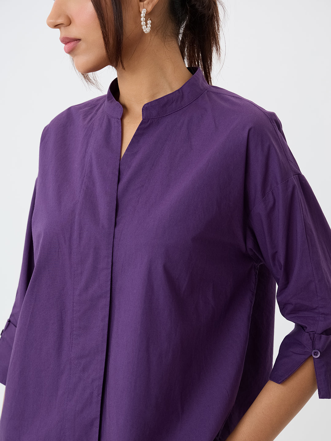 Deep Purple Poplin Longline Shirt And Pants Co-Ord