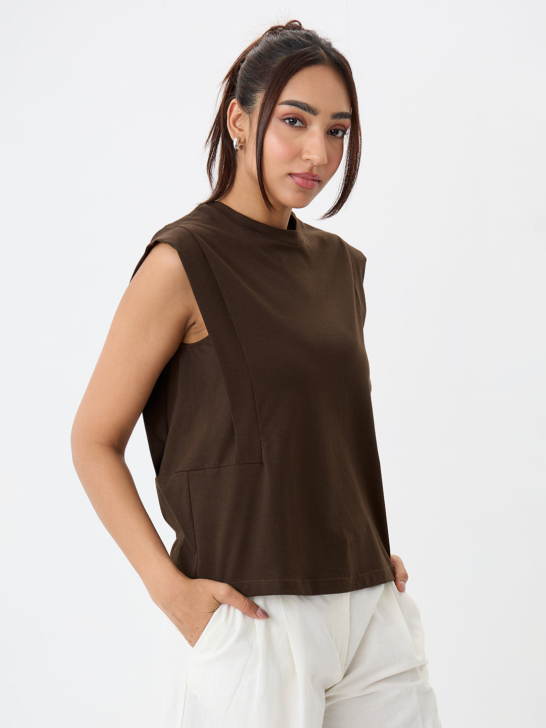 TrueStretch Brown Sleeveless T-shirt