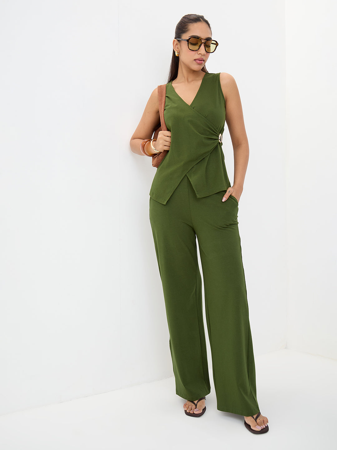 TrueStretch Olive Wrap Top Co-ord