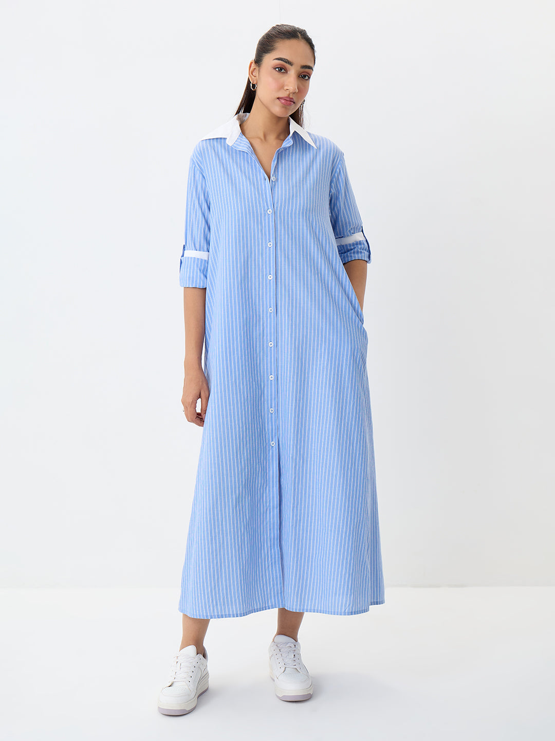 Blue Stripe Colorblock Maxi Dress
