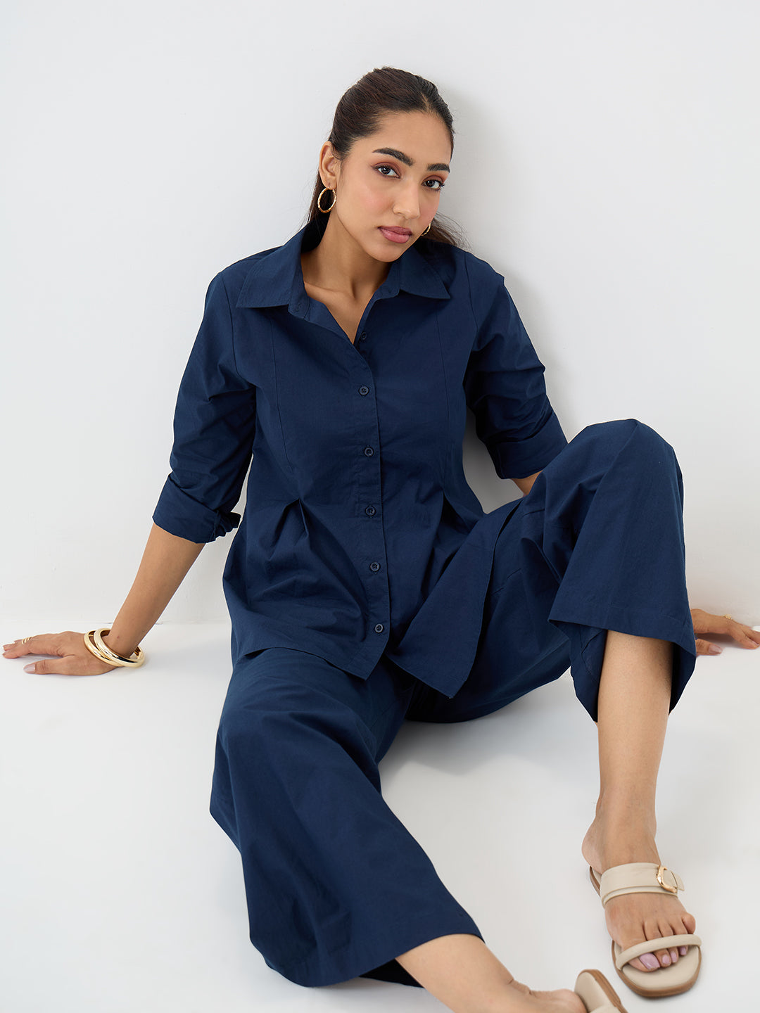 Navy Poplin Tunic And Pants Co-Ord