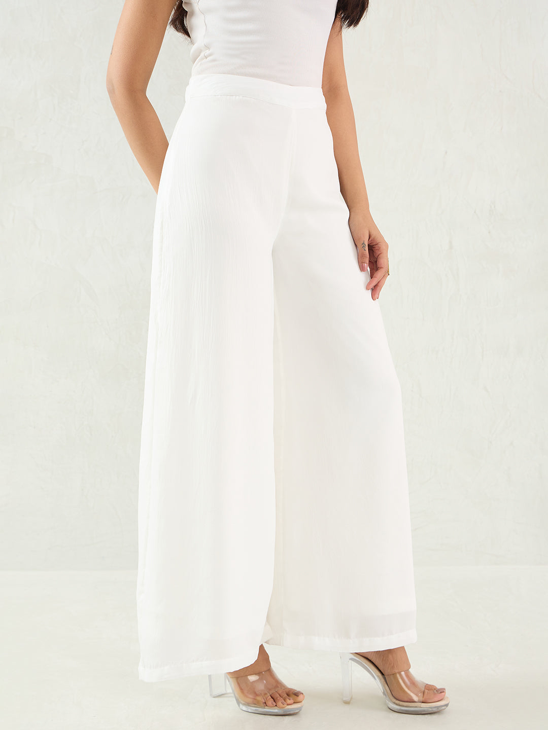 White Wide Leg Satin Pant