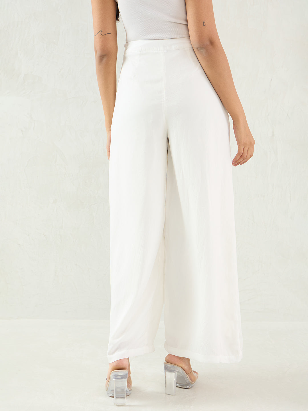 White Wide Leg Satin Pant
