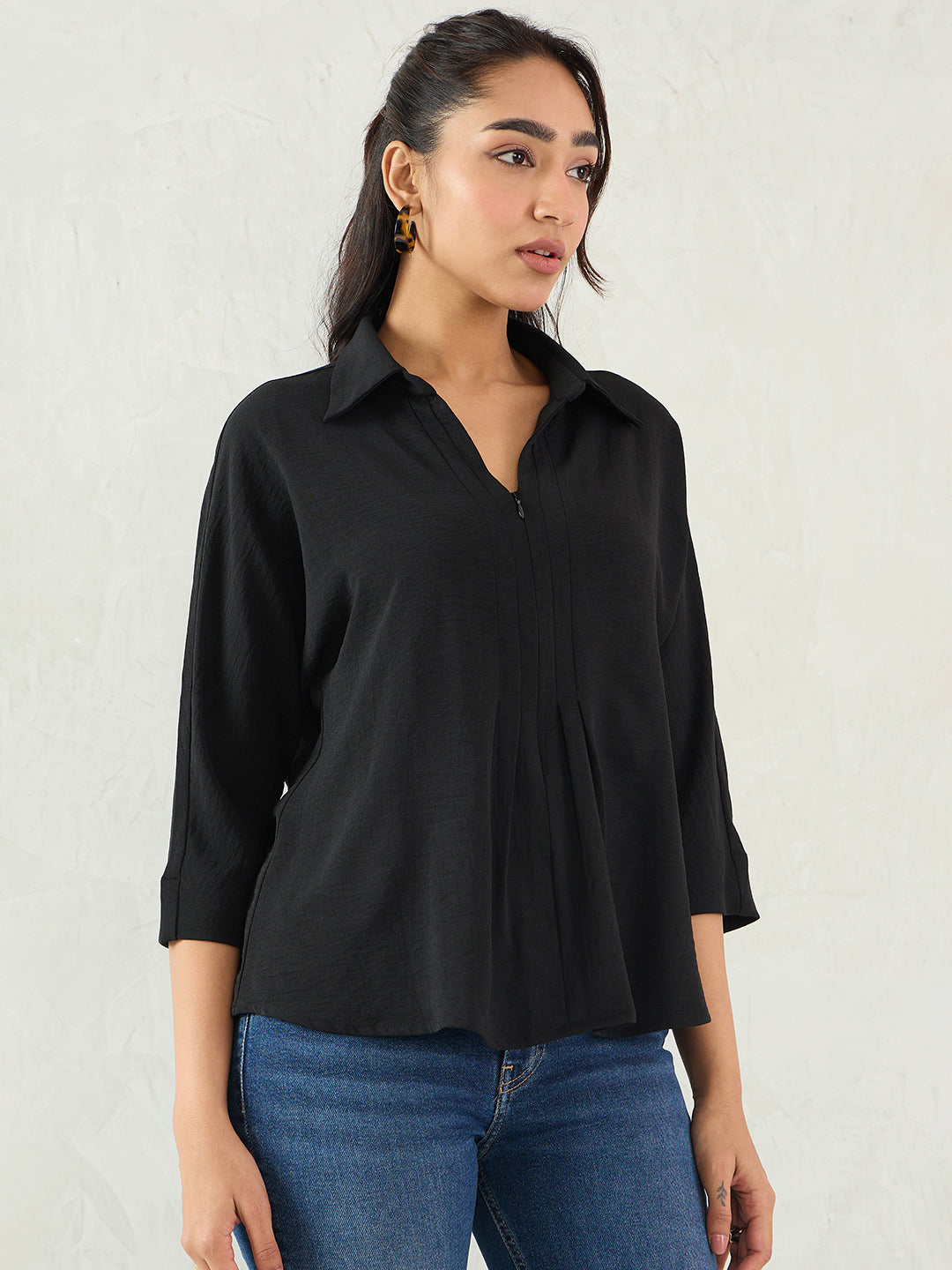 Black Pleat Detail Top