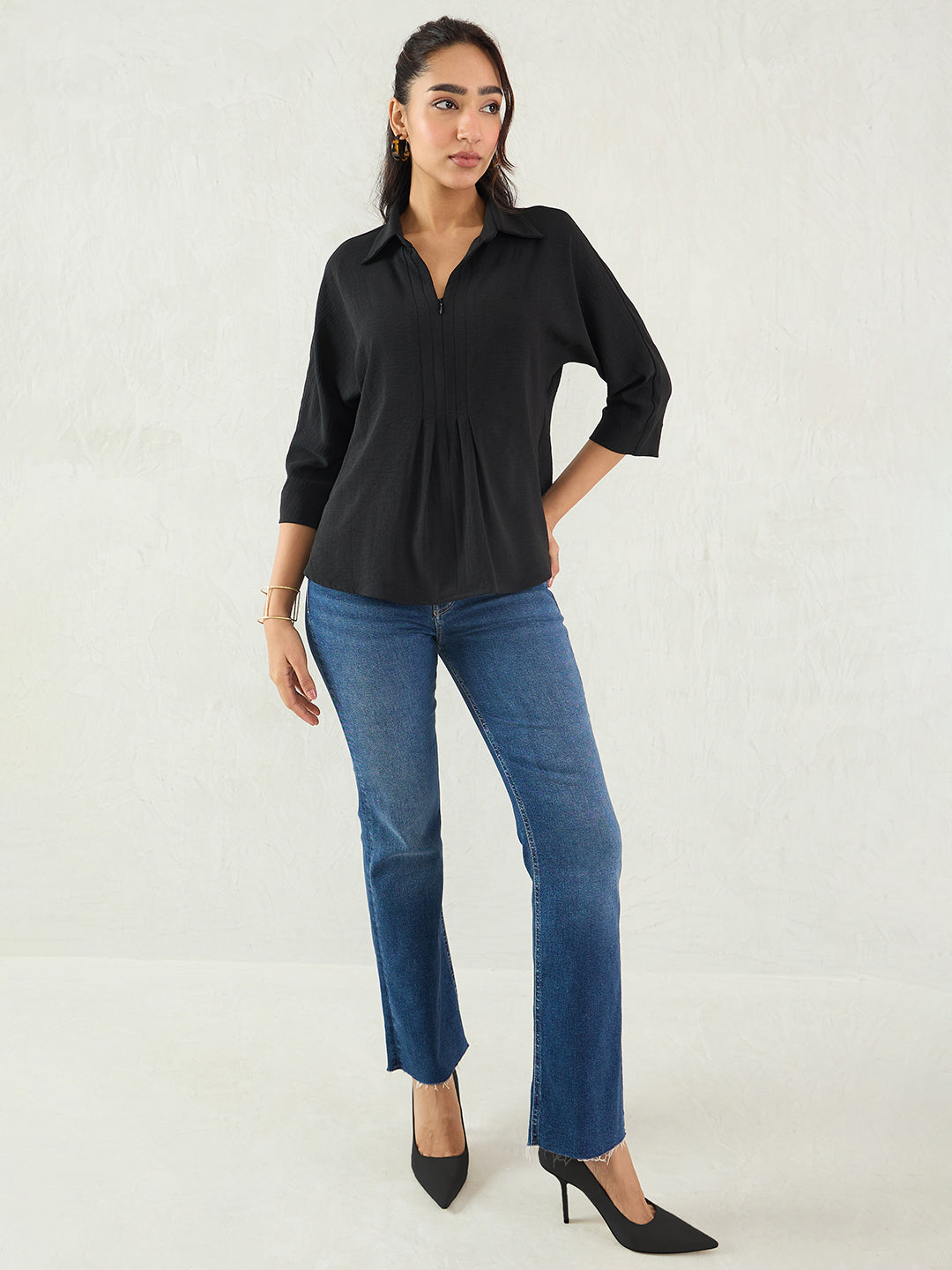 Black Pleat Detail Top
