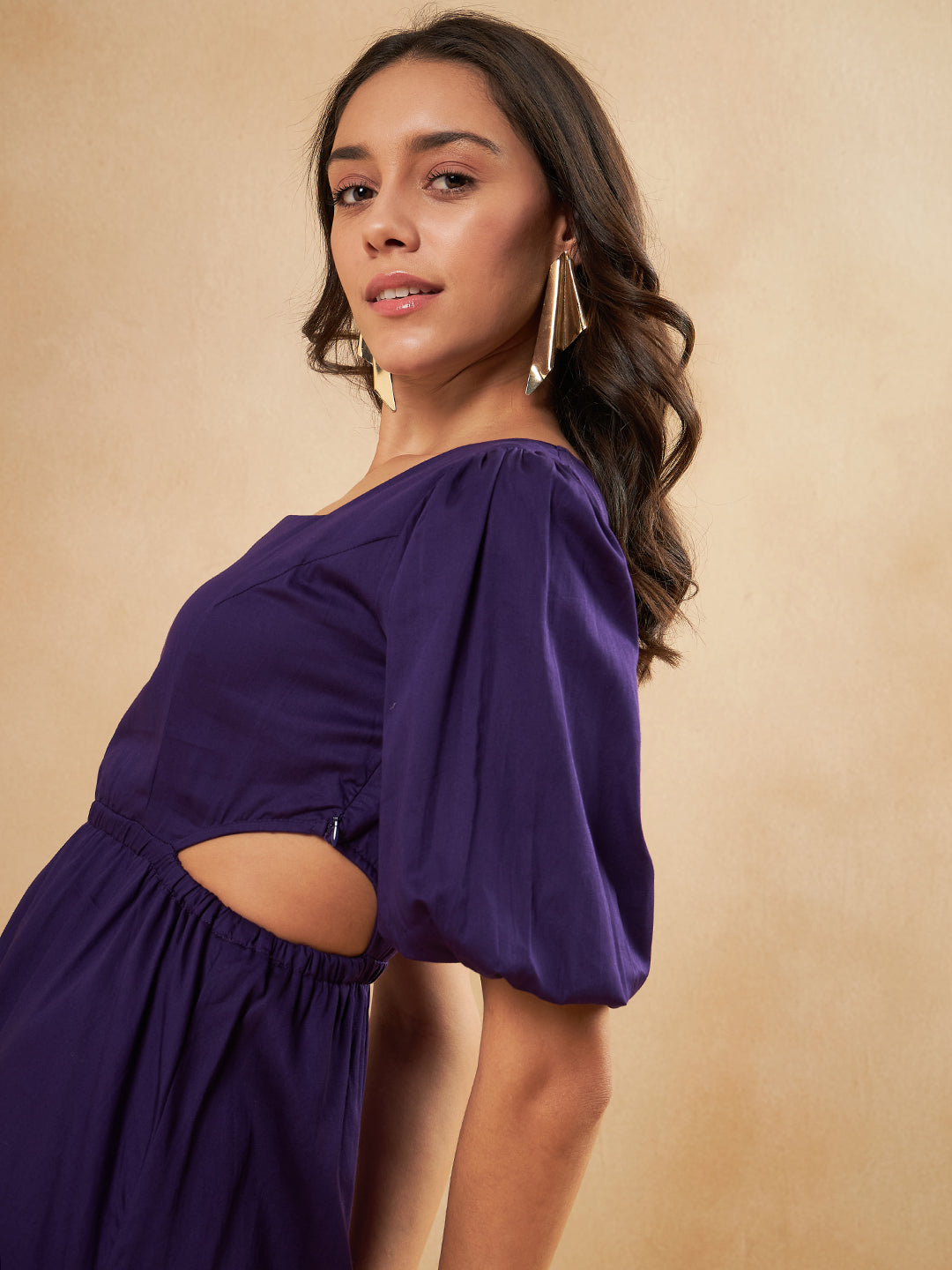 Purple Cotton Cut Out Maxi Dress