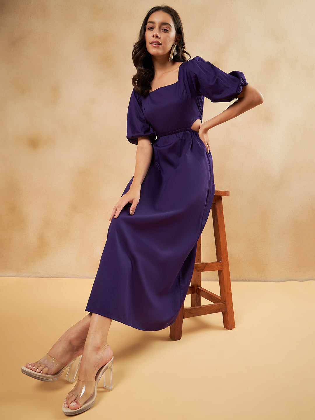 Purple Cotton Cut Out Maxi Dress