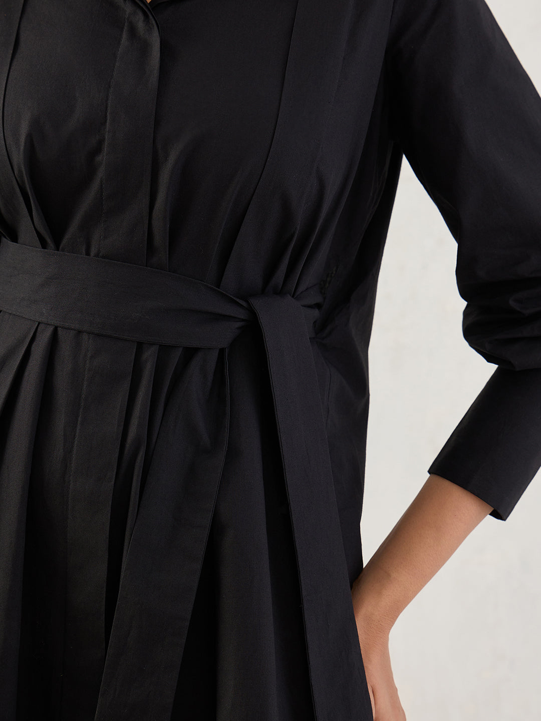 Black Poplin Pleated Mini Dress