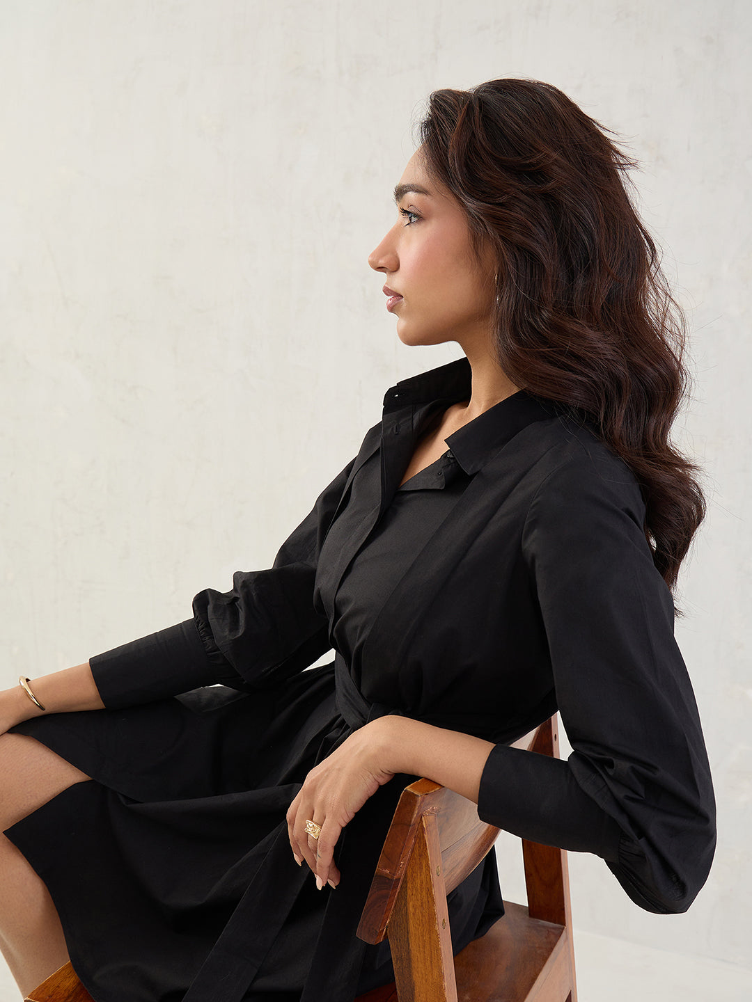 Black Poplin Pleated Mini Dress