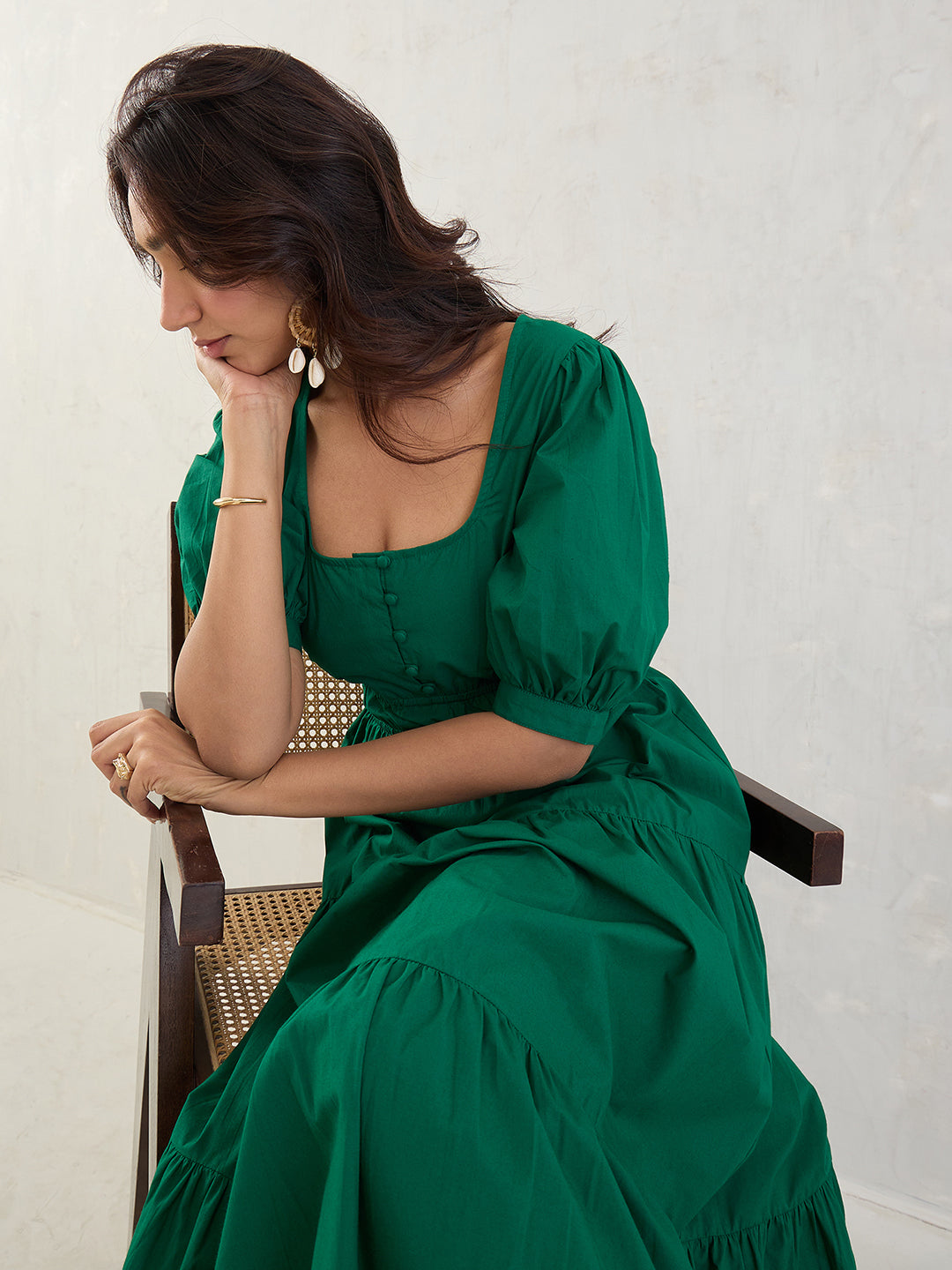 Green Poplin Smocked Maxi Dress